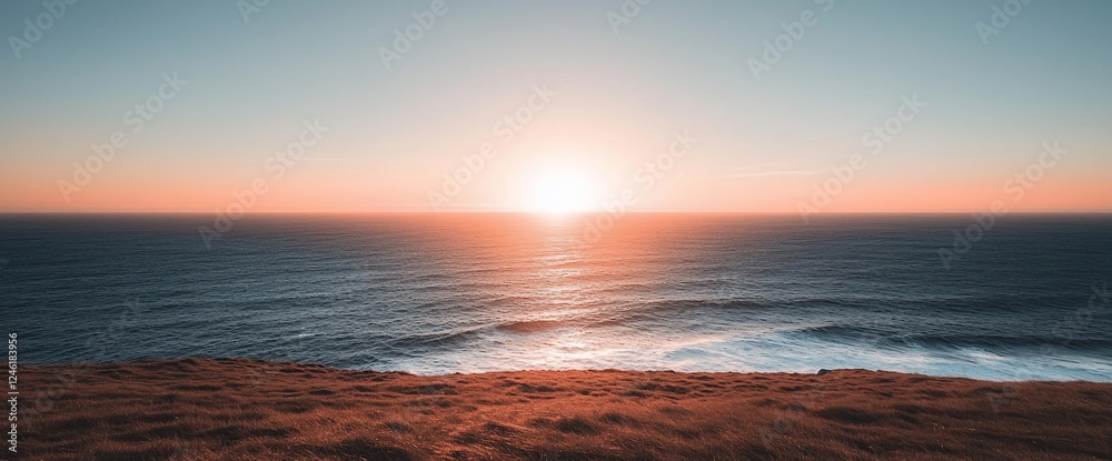 Obraz premium Ocean sunset, coastal view, tranquil scene, idyllic landscape, travel imagery