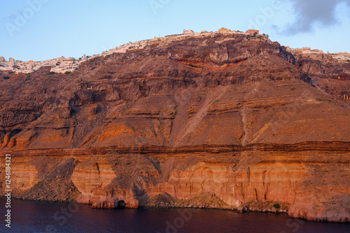 Village on the island of Santorini seen from the caldera
