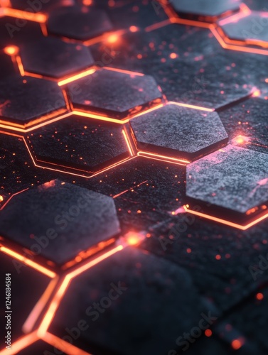 hexagonally shaped tech background rendering network connection dark design