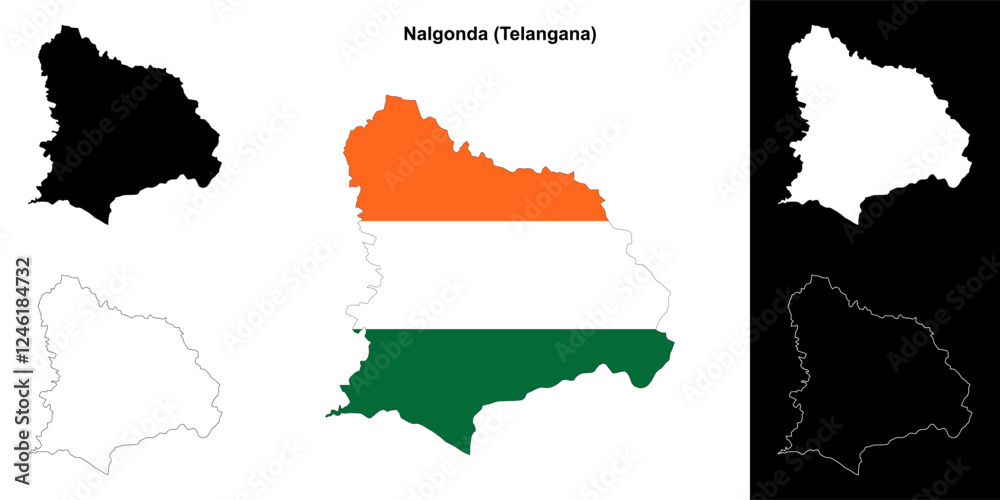 Fototapeta premium Nalgonda district (Telangana) blank outline map set