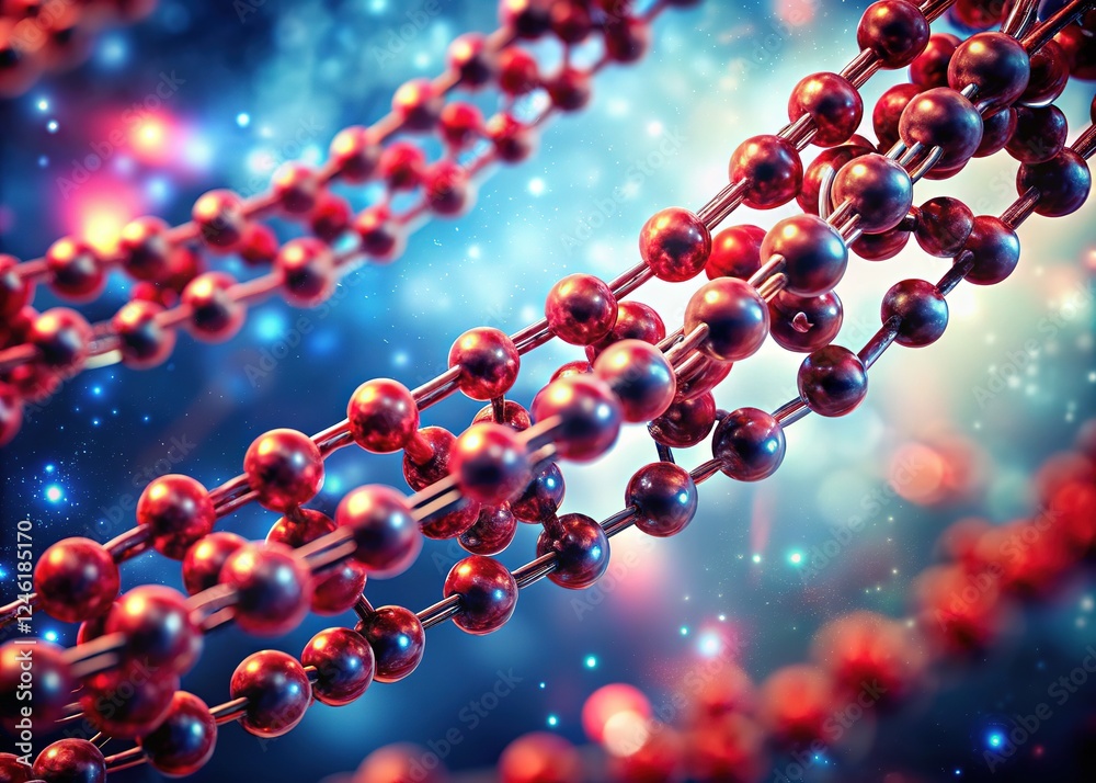 Close-up of a fiery red molecular chain, captured in a double exposure. Close-up of a fiery red molecular chain, captured in a double exposure.