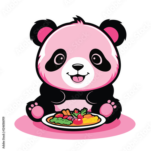 Cute panda baby cartoon vector illustration with a fun smile photo