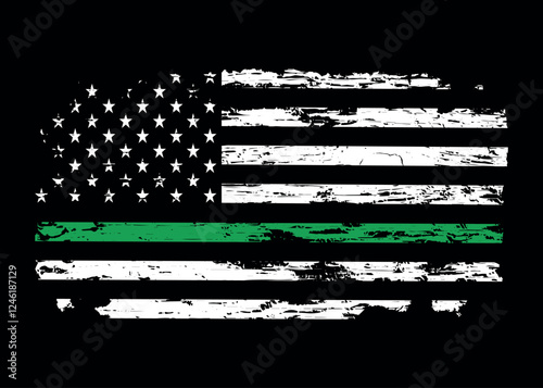  USA flag with a green line for border patrol,park rangers,and federal agents