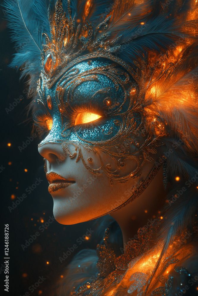 illustration de l'esprit du carnaval, masque mystique avec plumes et pierres précieuses, magie, ésotérisme, fantôme, fantaisie, coloré, éthéré, flammes, yeux lumineux illustration de l'esprit du carnaval, masque mystique avec plumes et pierres précieuses, magie, ésotérisme, fantôme, fantaisie, coloré, éthéré, flammes, yeux lumineux