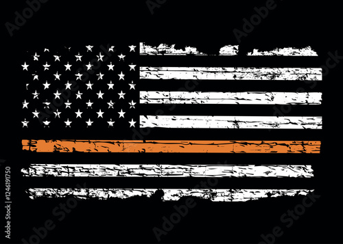 USA Distressed flag with thin orange line in honour of search and rescue personnel.