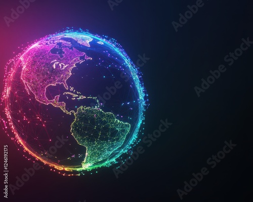 Wallpaper Mural Glowing neon network representing a global value chain with interconnected costeffective processes Torontodigital.ca