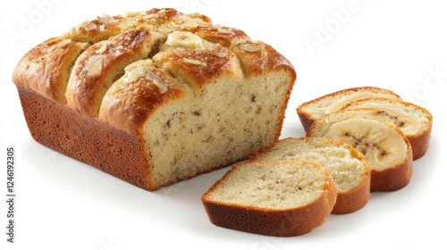 Golden brown banana bread loaf kitchen food photography bright lighting close-up culinary delight