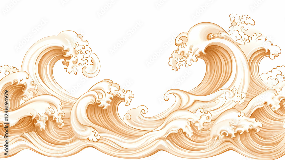 Fototapeta premium Ornate, stylized ocean waves background. Possible use digital print, wallpaper