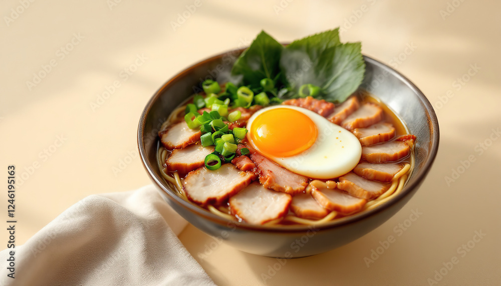 Delicious Ramen Noodle Soup with Pork and Egg Delicious Ramen Noodle Soup with Pork and Egg