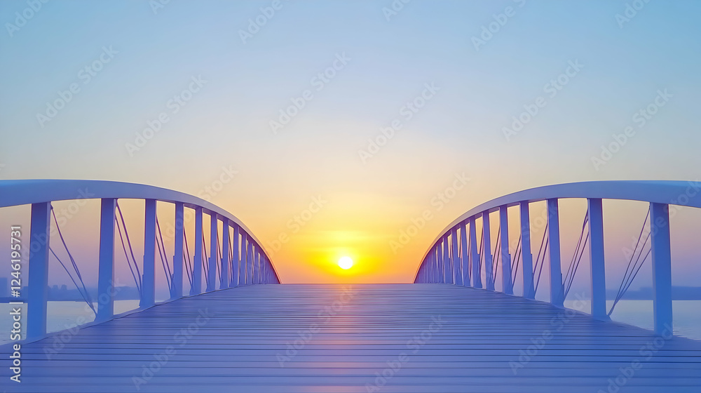 Sunrise over a tranquil white arched bridge Sunrise over a tranquil white arched bridge