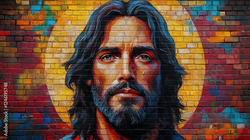 graffiti of jesus christ on brick wall background street art
