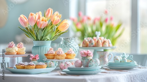 Wallpaper Mural Easter Brunch Table Setting, Tulips, Sweets Torontodigital.ca