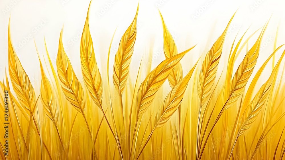 Artistic illustration of golden wheat stalks against a white background, suggesting a harvest or agricultural theme, for use in design or as a background Artistic illustration of golden wheat stalks against a white background, suggesting a harvest or agricultural theme, for use in design or as a background