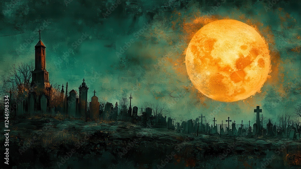 grunge halloween background with cemetery and full moon grunge halloween background with cemetery and full moon
