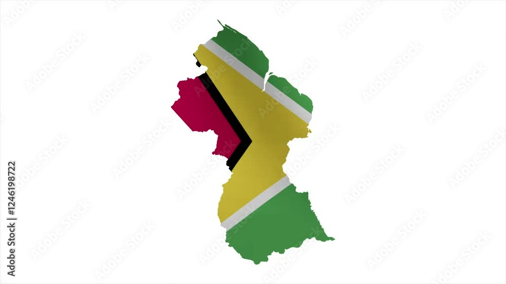 The Flag of GUYANA Waves Within Its Map with Beautiful Animation
