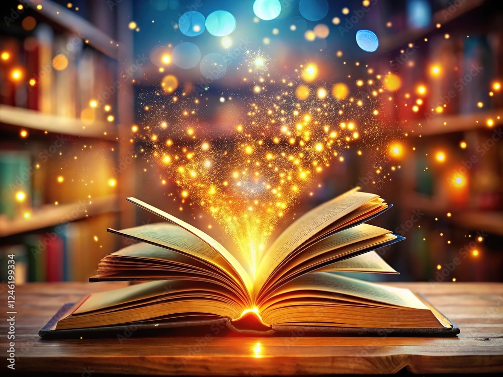 Magic within open books, illuminated by bokeh lights, AI-crafted. Magic within open books, illuminated by bokeh lights, AI-crafted.
