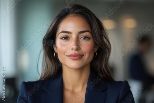 Confident businesswoman in modern office setting