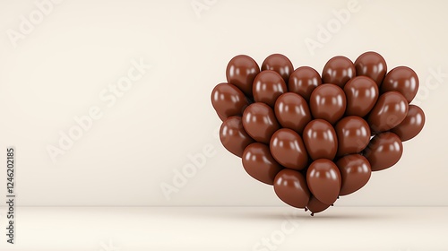 Brown Balloons in Heart Shape Against Beige Background