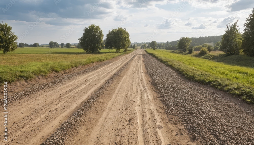 Realistic Dirt Road with Tire Tracks and Scattered Gravel