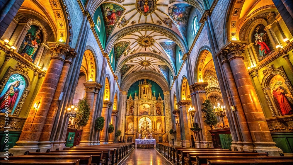 Silent, starlit Basilica interior, captured by AI in night's embrace.