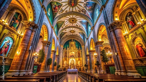 Obraz na płótnie Silent, starlit Basilica interior, captured by AI in night's embrace. w salonie