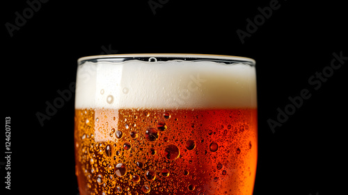 Wallpaper Mural Glass of beer with condensation drops on black background, macro view, close up. Generative AI Torontodigital.ca