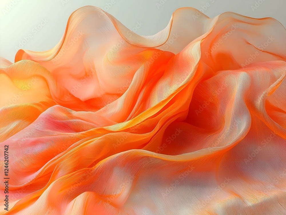 Obraz premium A captivating abstract composition featuring flowing orange and peach fabric, creating a soft and dreamy visual effect with gentle curves and soft gradients.