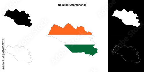 Nainital district (Uttarakhand) blank outline map set