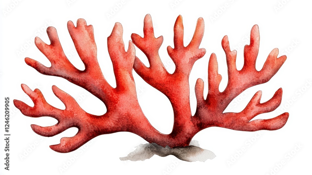 Obraz premium Watercolor Red Coral Branch Isolated on White Background
