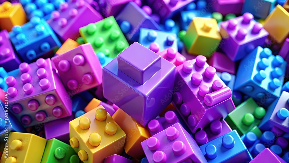 Obraz premium Vibrant blocks, a purple square center, sharp detail throughout.