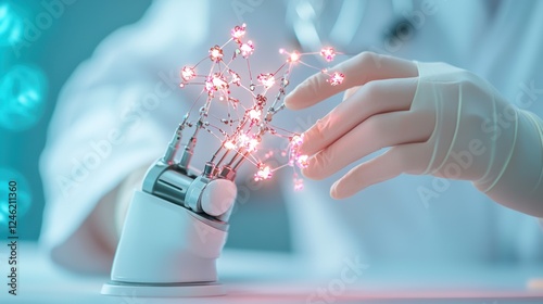 A close up shot of a surgeon s hands delicately maneuvering a robotic arm during a minimally invasive surgical procedure, highlighting precision and innovation. photo