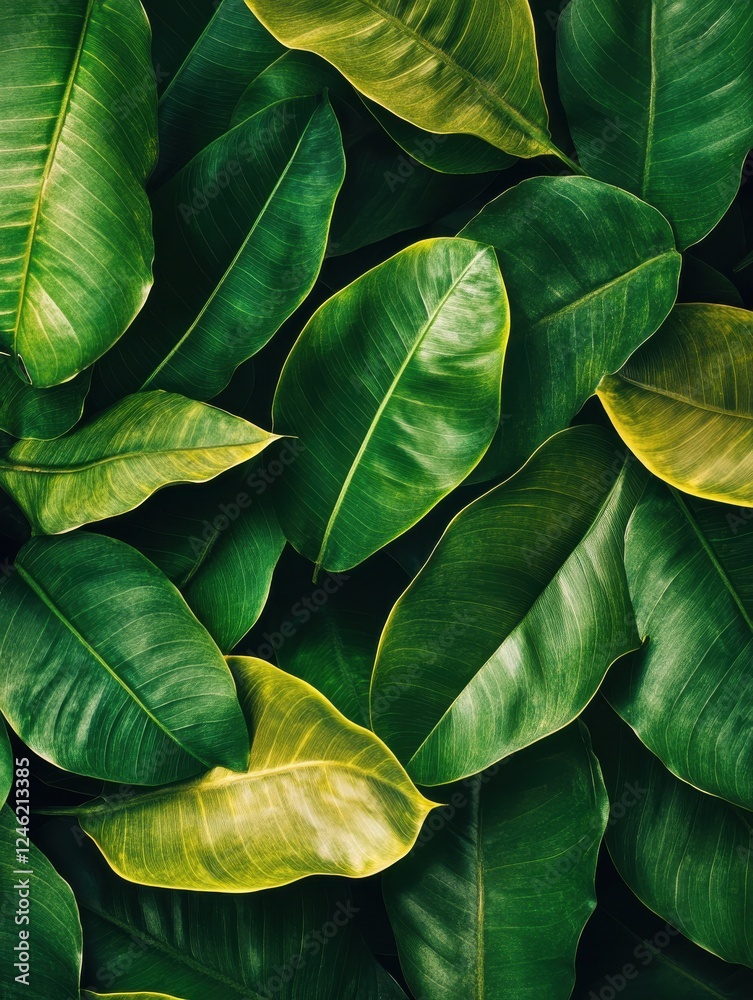 Obraz premium Lush tropical green leaves creating a vibrant and natural background, vibrant, background