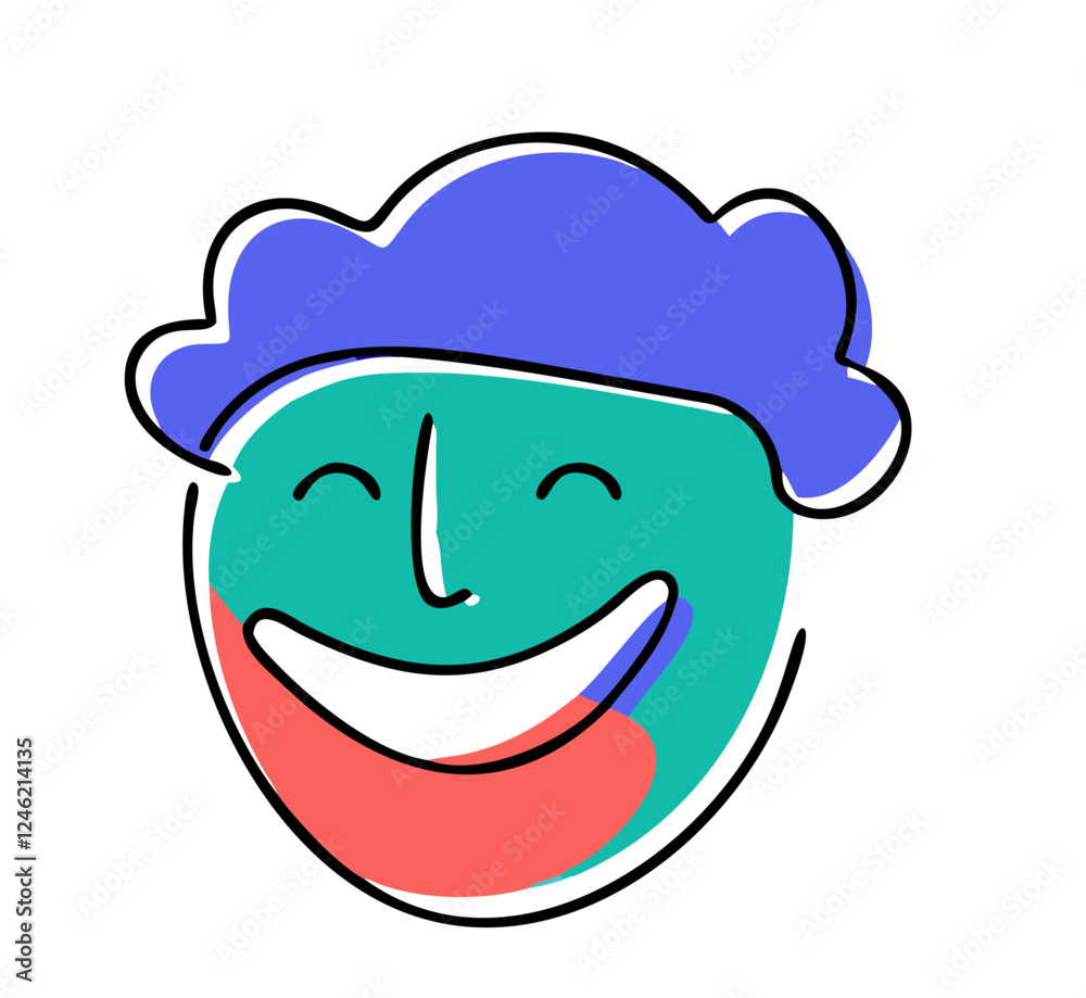 Abstract Smiling Face with Hat – Hand-Drawn Colorful Doodle, PNG Transparent Background Abstract Smiling Face with Hat – Hand-Drawn Colorful Doodle, PNG Transparent Background