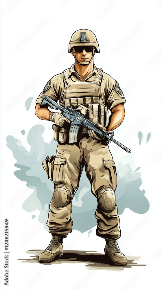 Military soldier standing confidently with weapon Military soldier standing confidently with weapon