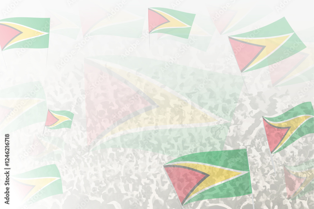 Fototapeta premium Celebratory Crowd with Guyana Flags Background