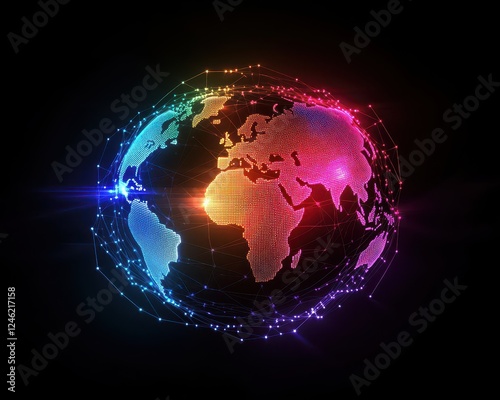 Glowing neon network representing a global value chain with interconnected costeffective processes photo