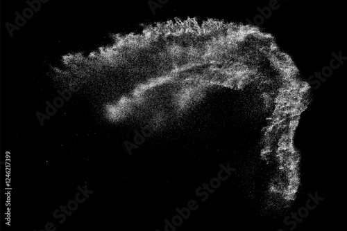 Obraz na płótnie Snow texture isolated on black background. Water splash effect. Dust pattern overlay. Spray freeze. White explosion. Vector illustration, EPS 10. w salonie