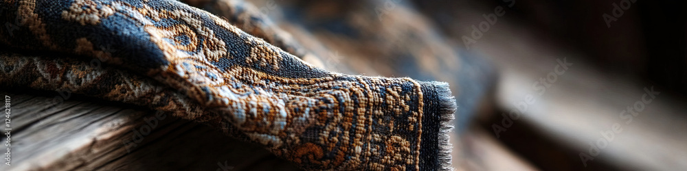 Draped Ornate Textile on Weathered Wood Draped Ornate Textile on Weathered Wood