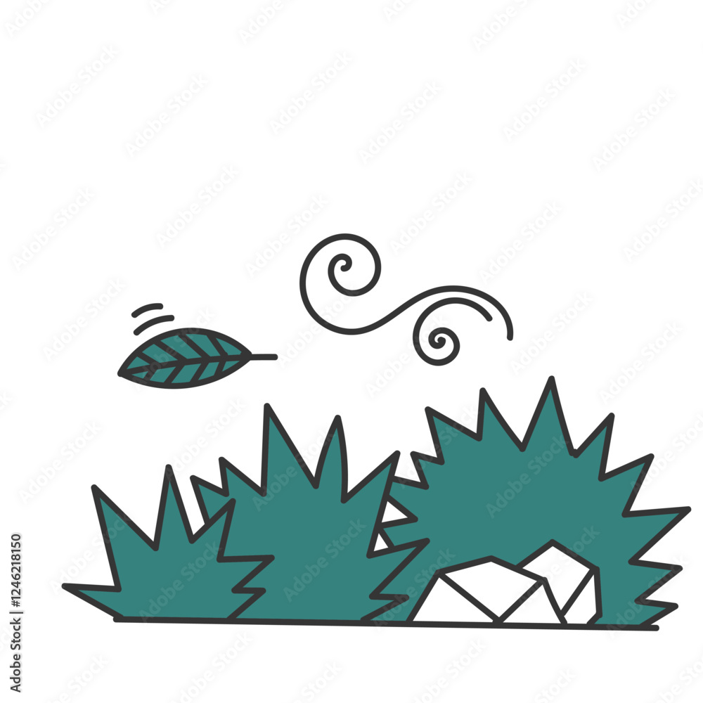 Obraz premium grass stone and tree wind illustration doodle