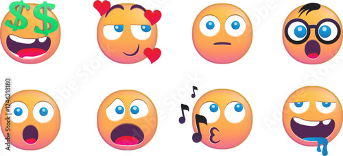 A collection of expressive emojis with various facial expressions.