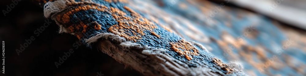 Close-up of Frayed Textile on Weathered Wood Close-up of Frayed Textile on Weathered Wood