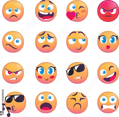 A grid of expressive emoji faces showing various emotions and moods.
