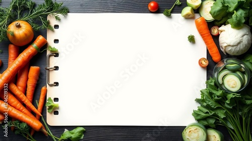 Freshly chopped cabbage and carrots arranged in a frame on a dark wooden surface, perfect for a healthy lenten menu concept, menu, dark, lenten photo