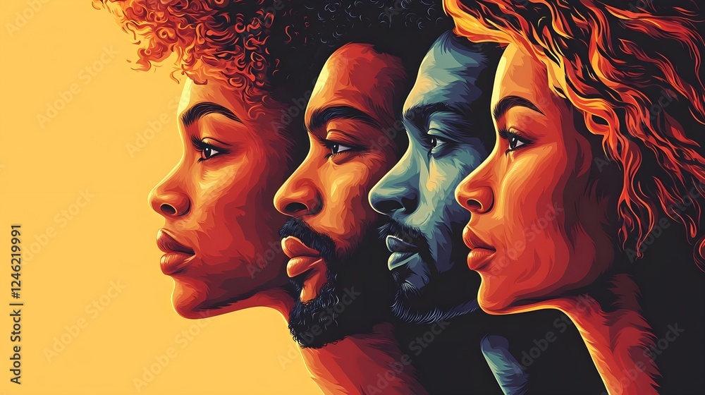 Obraz premium Side profile illustration of a united diverse group