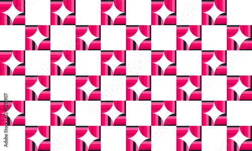 pink quoter dot arrange as star block grid on white background, design for fabric printing as repeat pattern, print patter, checker board bar strip