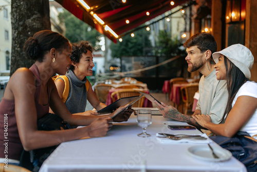 Photography Tourists reading menu at restaurant in Rome