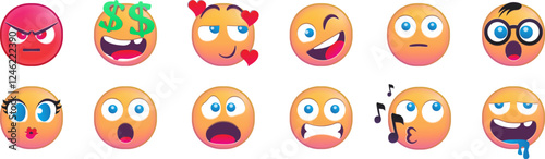 Collection of expressive emoji faces displaying various emotions and moods.