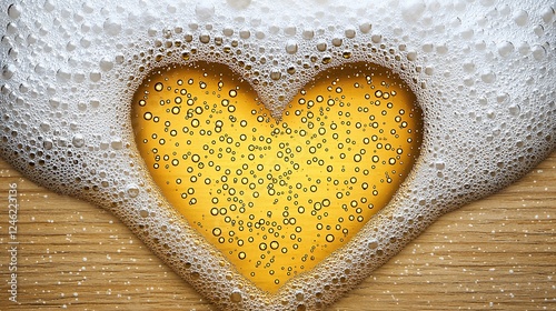 Golden Heart in Beer Foam on Wood photo