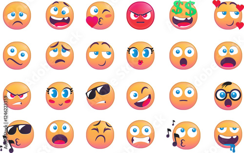 Colorful emoji set depicting various expressions and emotions in cartoon style.