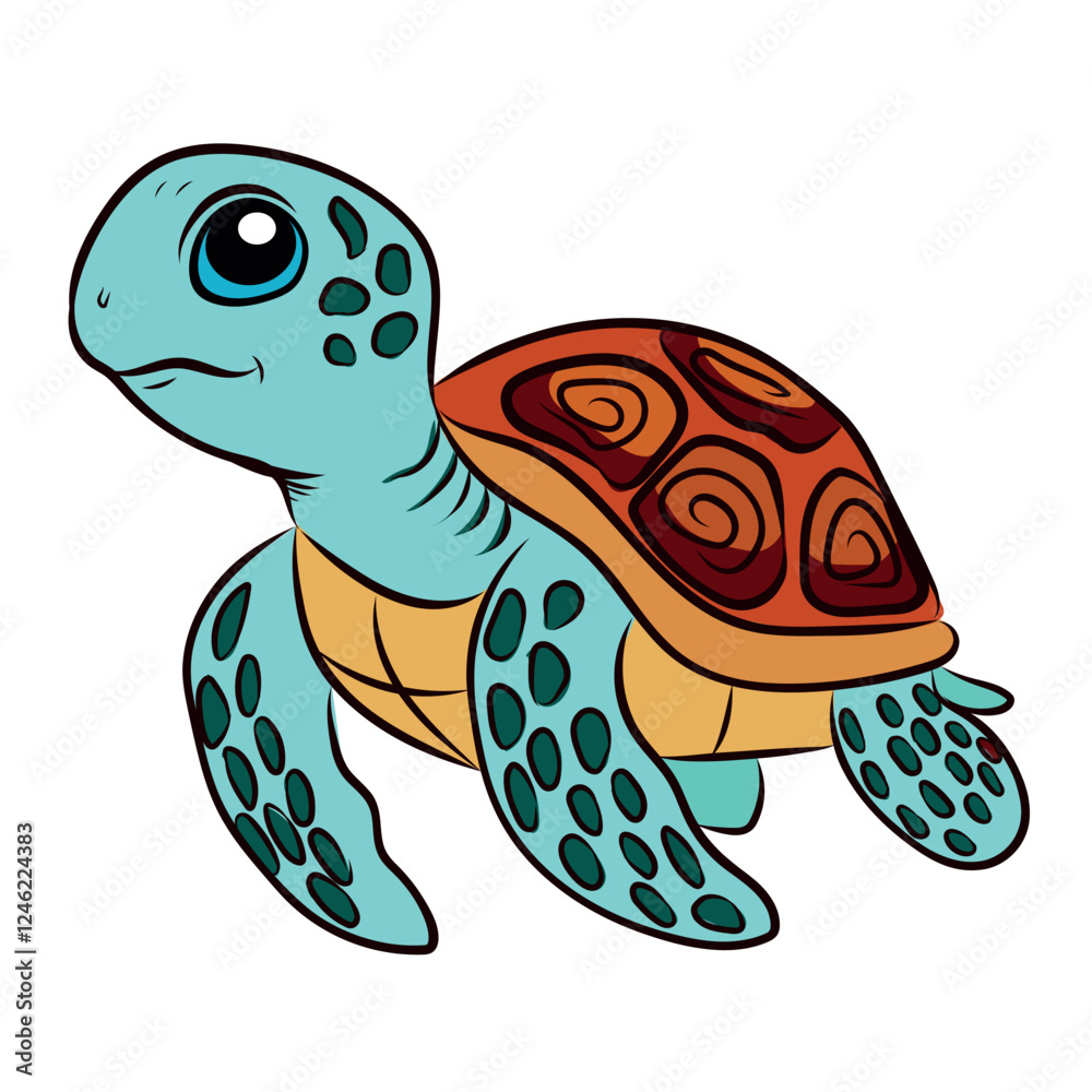 Fototapeta premium Realistic illustration of a turtle isolated on a white background. Detailed shell and skin texture, natural colors and realistic pose. Ideal for concepts related to wildlife, reptiles, nature conserva